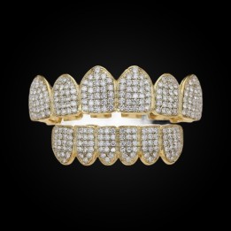 Grillz completo oro - dientes redondeados con pavé de cristales, superior e inferior