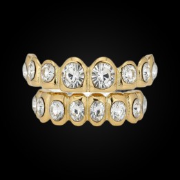 Grillz full gold with large crystals - top and bottom