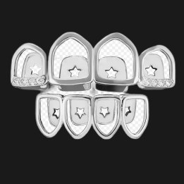 Grillz full silver open - star design top and bottom