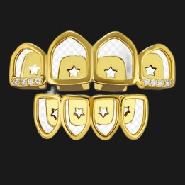 Grillz open gold star design - top and bottom