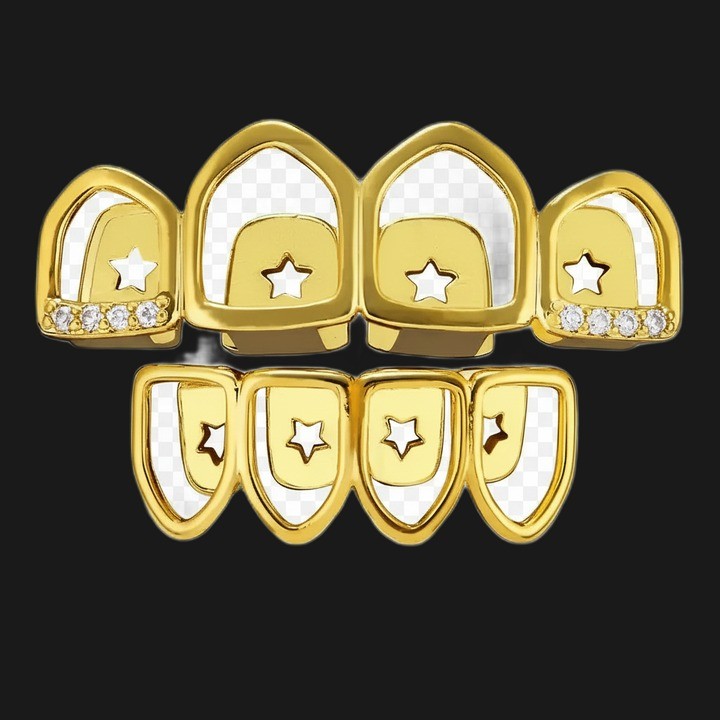 Grillz offen Gold Sternenmotiv - oben und unten