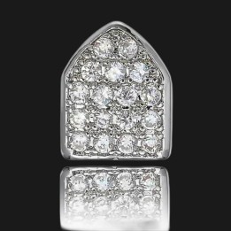 Grillz de doble diente plata con cristales - cap brillante