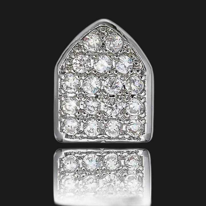 Grillz double tooth silver set with crystals - shiny cap