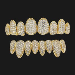 Grillz full gold - long teeth with beaded edge, top and bottom