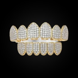 Grillz completo oro pavé di cristalli - sopra e sotto