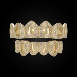 Grillz full gold open face set with crystals - top and bottom