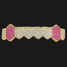 Grillz top gold - white and pink crystals