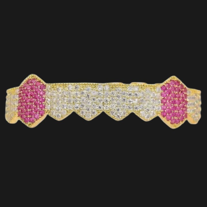 Grillz superiore oro - cristalli bianchi e rosa