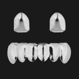 Grillz vampiro argento - due zanne separate e griglia inferiore