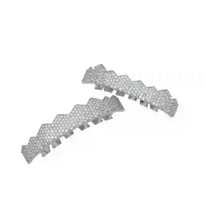 Grillz completo argento - fascia smerlata micro pavé, sopra e sotto