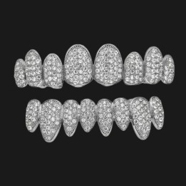 Grillz full silver - separate teeth with large crystals, top and bottom