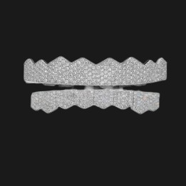 Grillz completo argento - fascia smerlata micro pavé, sopra e sotto