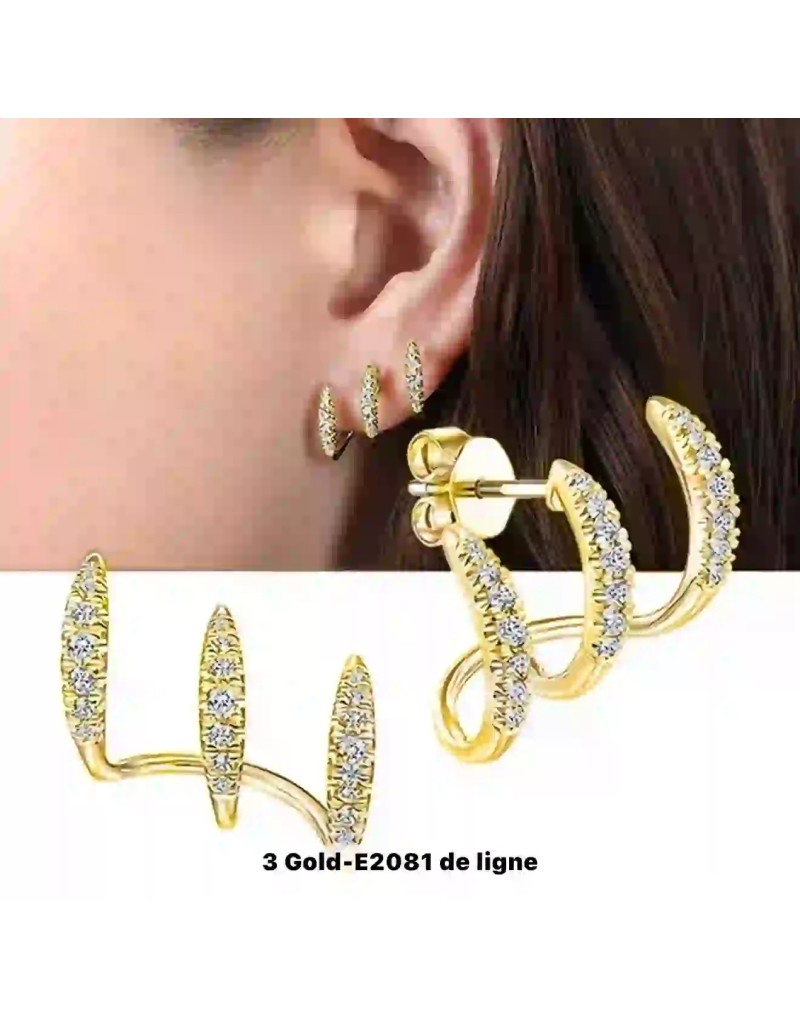 Boucles d'oreilles, triple broches, une seule attache - www.strassdentaires.com