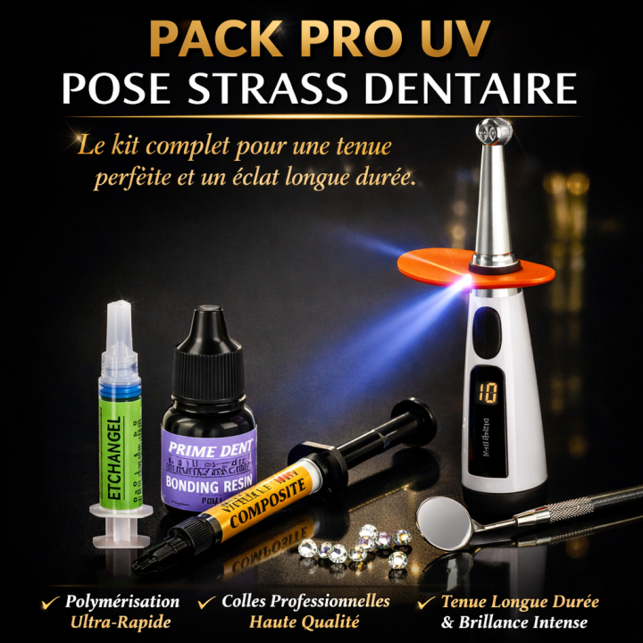 Pack Pro UV Pose Strass Dentaire - Lampe LED + Colles Pro