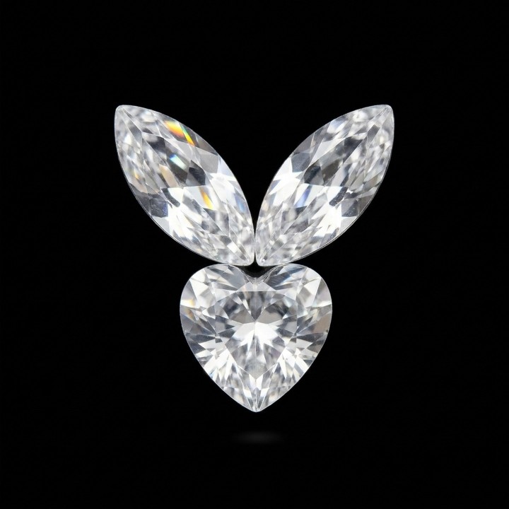 Cœur ailé - motif strass dentaire 3 pierres | Strass Dentaires