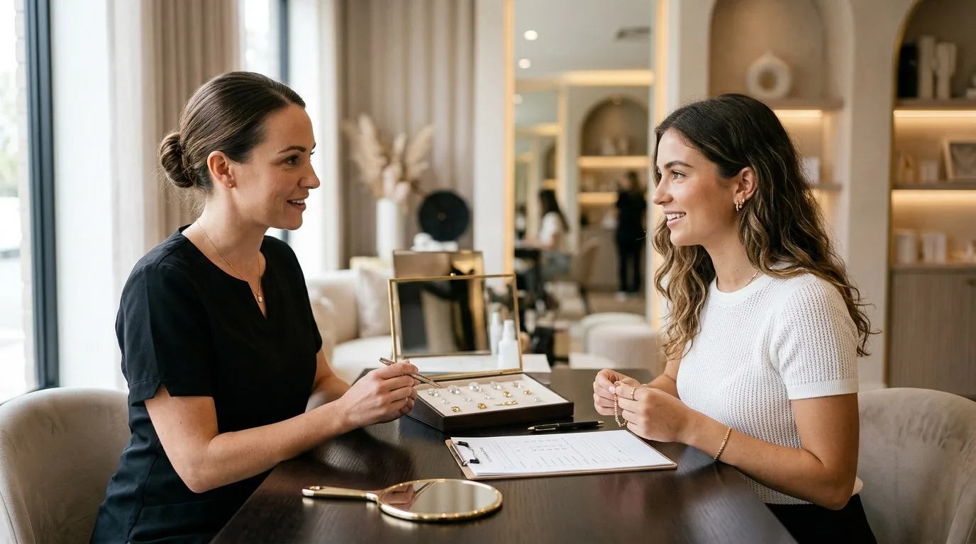 Consultation avant pose de strass dentaire : brief decouverte, contre-indications, choix esthetique (guide 2026 poseuse pro)