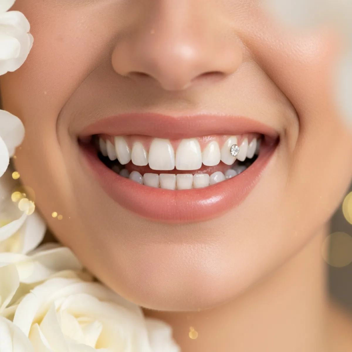 Strass dentaire mariage : sourire de mariée éclatant